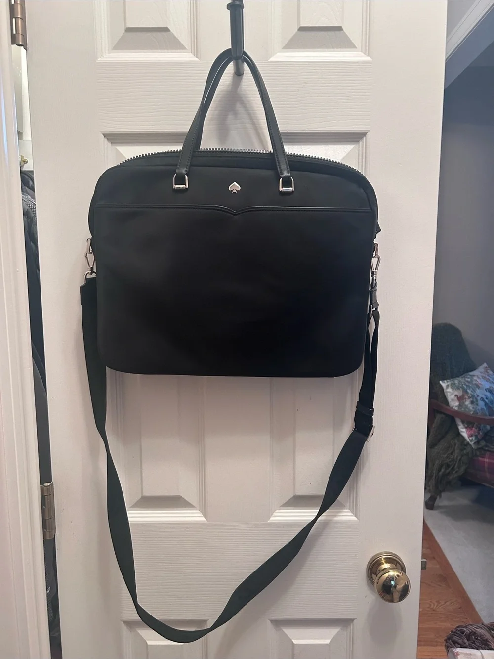 Kate Spade Jae Black Laptop Bag Crafted from Durable Nylon w/Beveled Spade Logo.